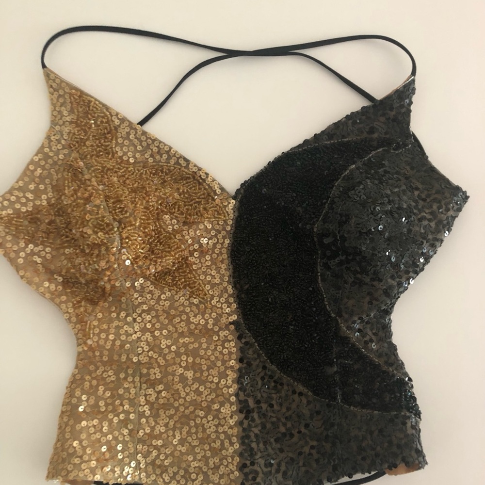 Franky Velucci Paris Gold and Black Sequin Women's Top